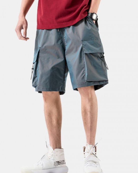 Mens Casual Big Pocket Drawstring Cargo Shorts