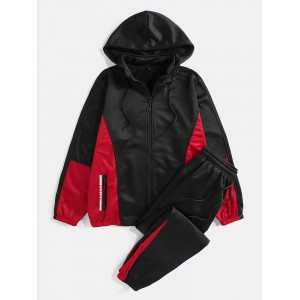 Mens Patchwork Zipper Sports Two  Piece Outfits With Removable Hood