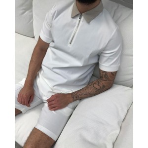 Half zipper lapel polo shirt short sleeve t-shirt HF1007-03-02