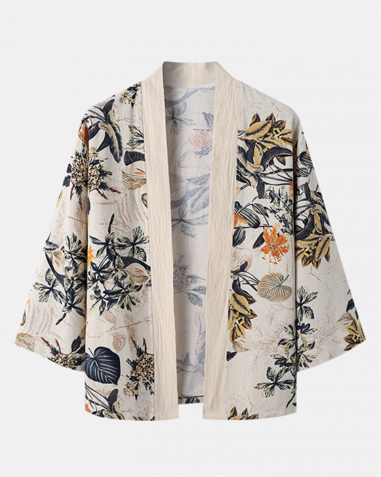 Mens Tropical Floral Print Kimono Holiday Two Pieces Outfits