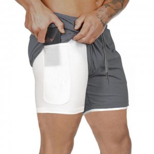 2  in  1 Men’s Running Shorts Double  deck Quick Drying Jogging Gym Short Pants with Phone Pocket