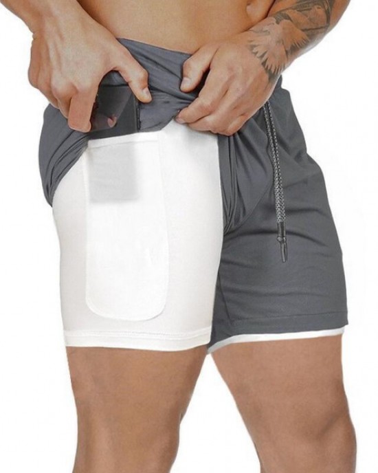 2  in  1 Men’s Running Shorts Double  deck Quick Drying Jogging Gym Short Pants with Phone Pocket