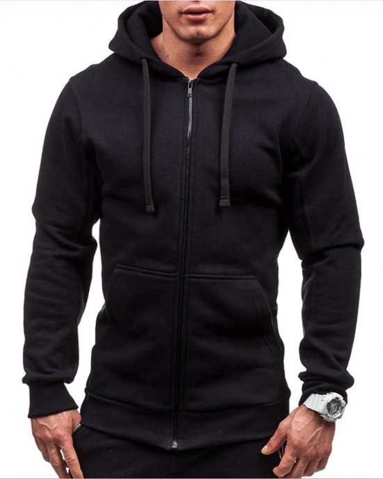 Mens Solid Color Zipper Jackets Thick Warm Sweater Hoodie Jacket