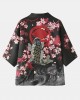 Mens Kimono Carp   Flower Print Japanese Fish Elastic Waist Two Piece Outfits