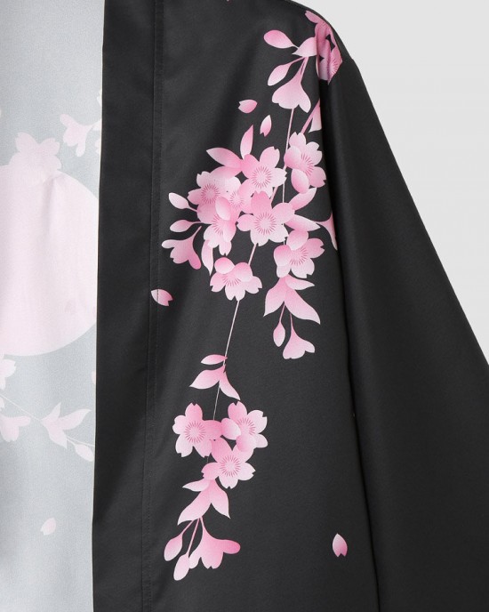 Mens Cherry Blossoms Letter Print Kimono Loose Two Pieces Outfits