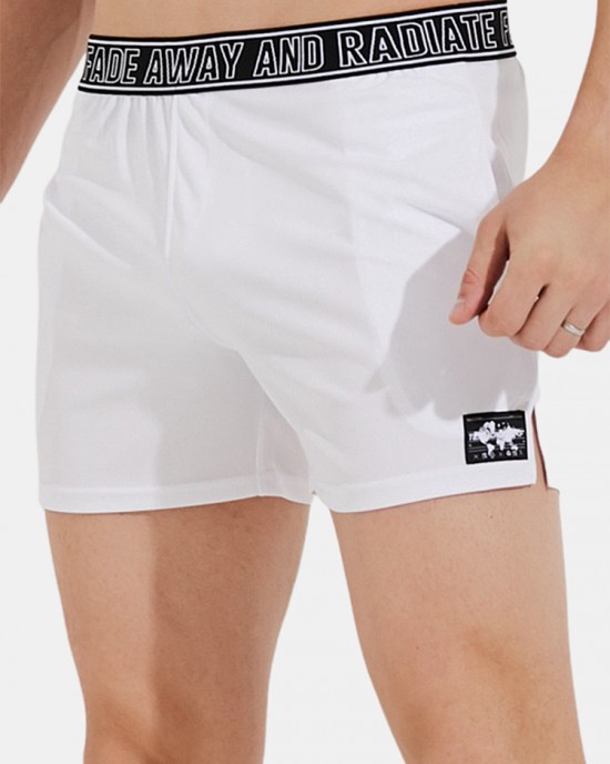 Mens Sport Solid Color Patchwork Letter Waistband Quick Dry Breathable Mid Waist Shorts