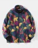 Men Polar Fleece Tie Dye Stand Collar Pockets Zip Cardigans Jacket Coat