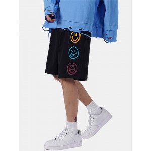 Mens Funny Smile Pattern Elastic Waist Casual Shorts